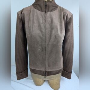 Pandemonium Long Sleeve Front Zip Brown Leather Cardigan Jacket Large Bag 10